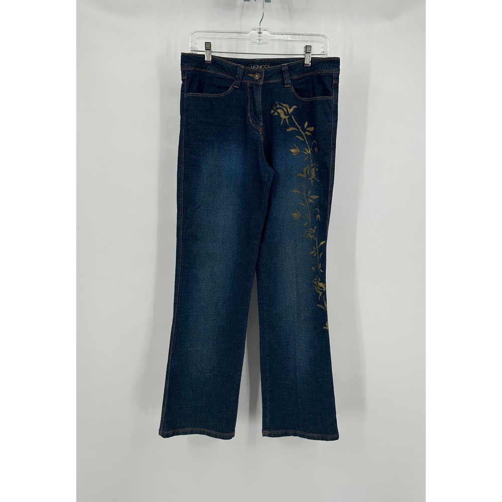 Vezucci Womens Floral Print Jeans Size 10 Mid‎ Rise Bootcut Boho Western